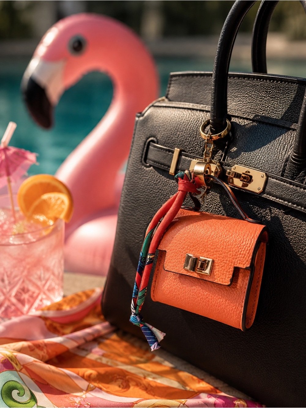 Mini Luxe Bag Charm with Scarf Accent